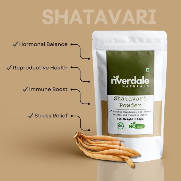 Riverdale Naturals Shatavari Powder 100g - Pure Ayurvedic Herbal Wellness - Image 2